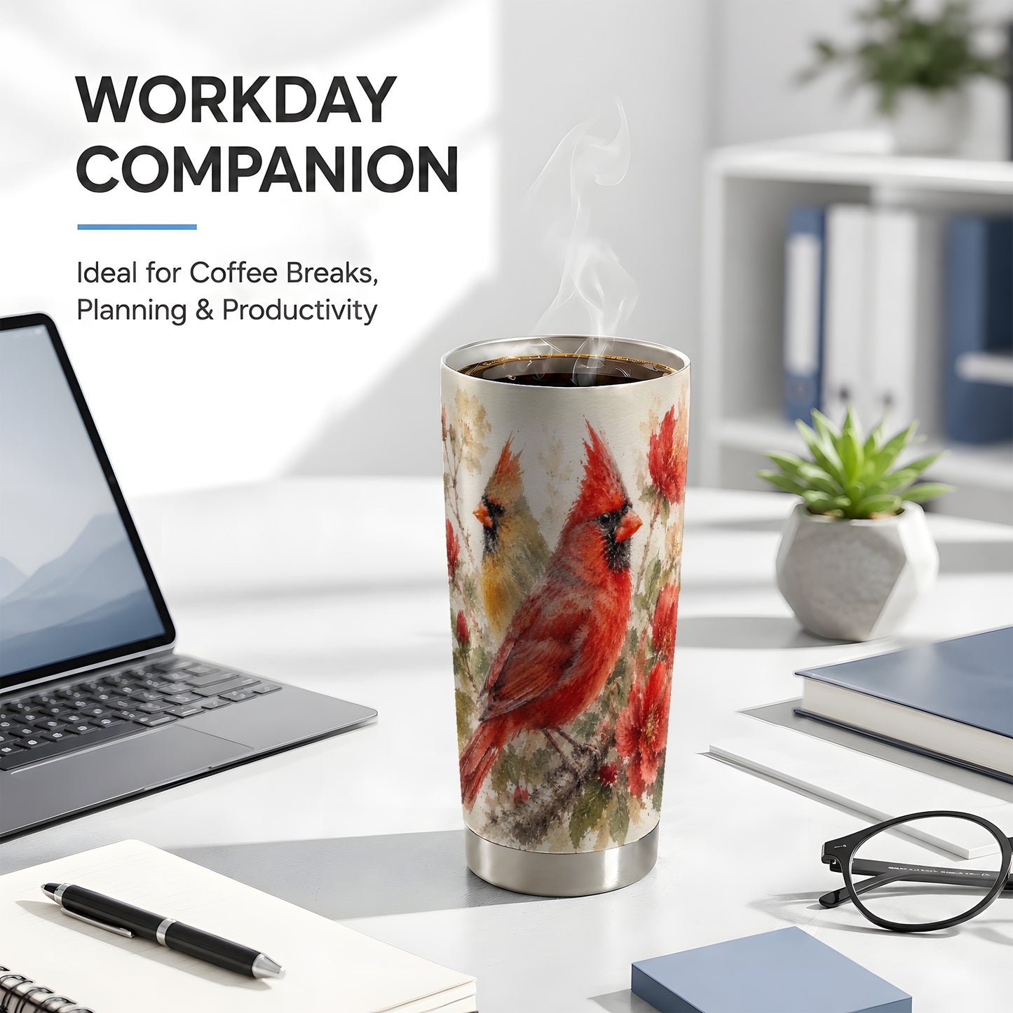 #pl[20oz|Steel] Red Cardinal Tumbler 20oz, Bird Tumbler, Stainless Steel Travel Cup