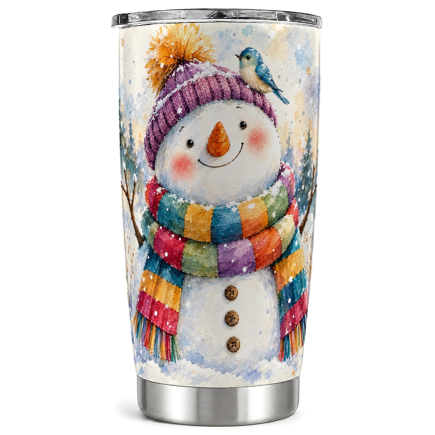 Cheerful Snowman Tumbler 20oz, Winter Tumbler, Stainless Steel Travel Cup