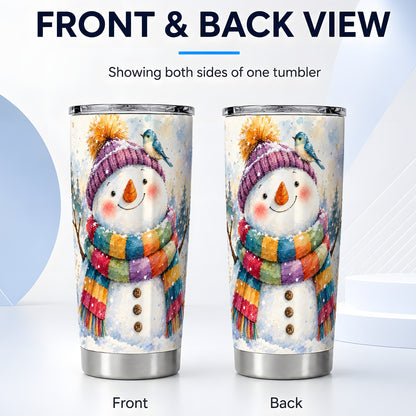 #pl[20oz|Steel] Cheerful Snowman Tumbler 20oz, Winter Tumbler, Stainless Steel Travel Cup