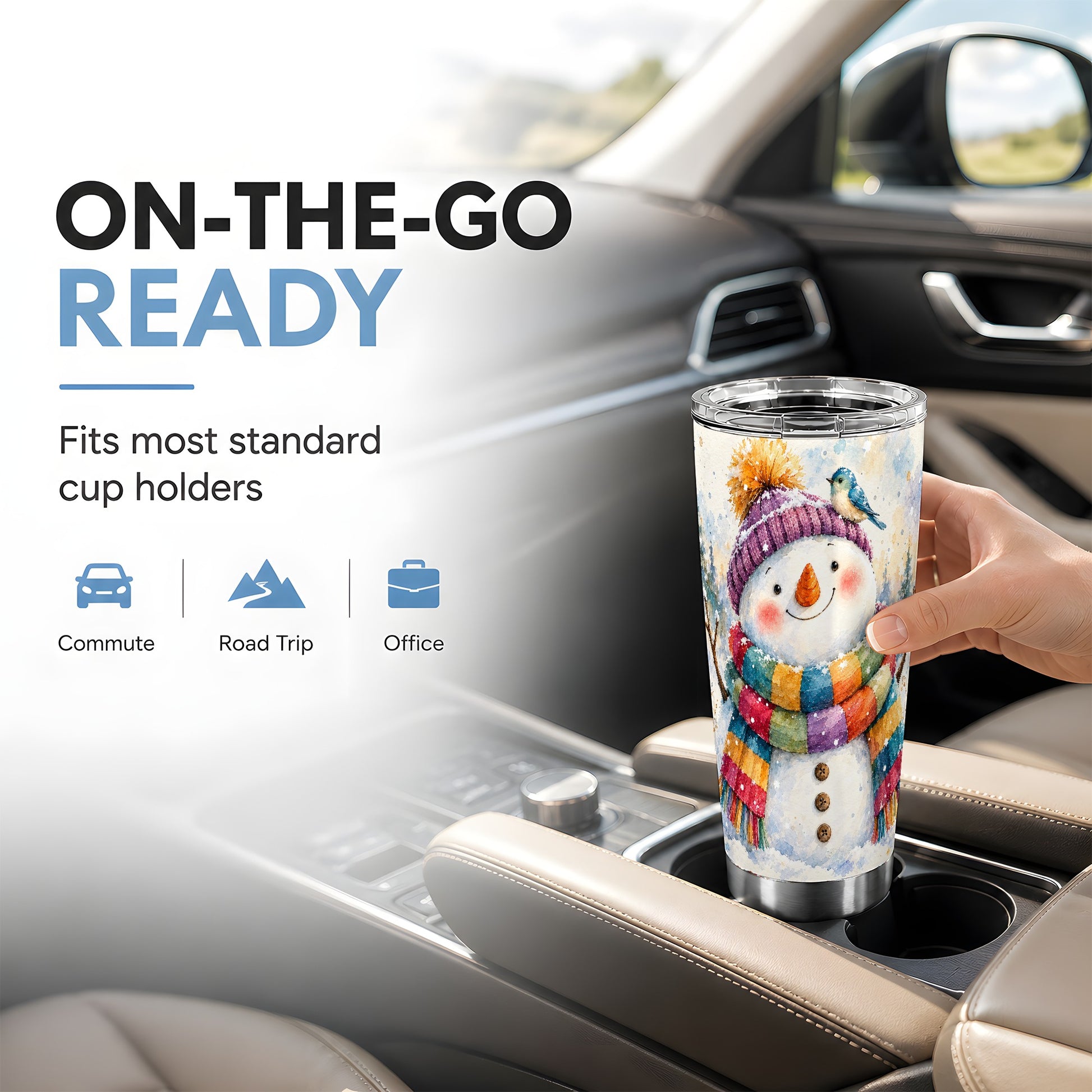 #pl[20oz|Steel] Cheerful Snowman Tumbler 20oz, Winter Tumbler, Stainless Steel Travel Cup