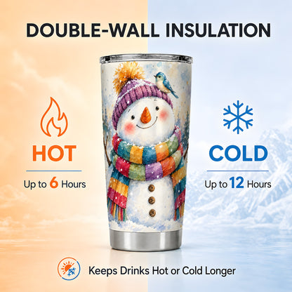 #pl[20oz|Steel] Cheerful Snowman Tumbler 20oz, Winter Tumbler, Stainless Steel Travel Cup