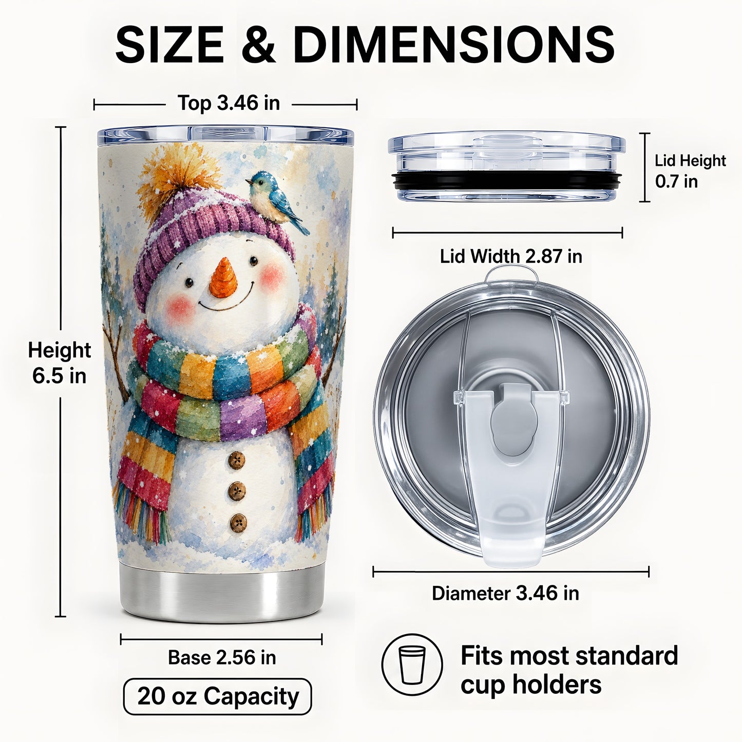 #pl[20oz|Steel] Cheerful Snowman Tumbler 20oz, Winter Tumbler, Stainless Steel Travel Cup