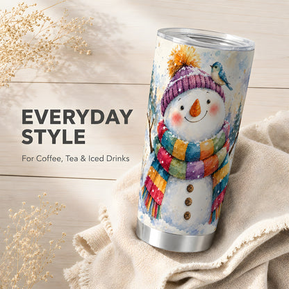 #pl[20oz|Steel] Cheerful Snowman Tumbler 20oz, Winter Tumbler, Stainless Steel Travel Cup