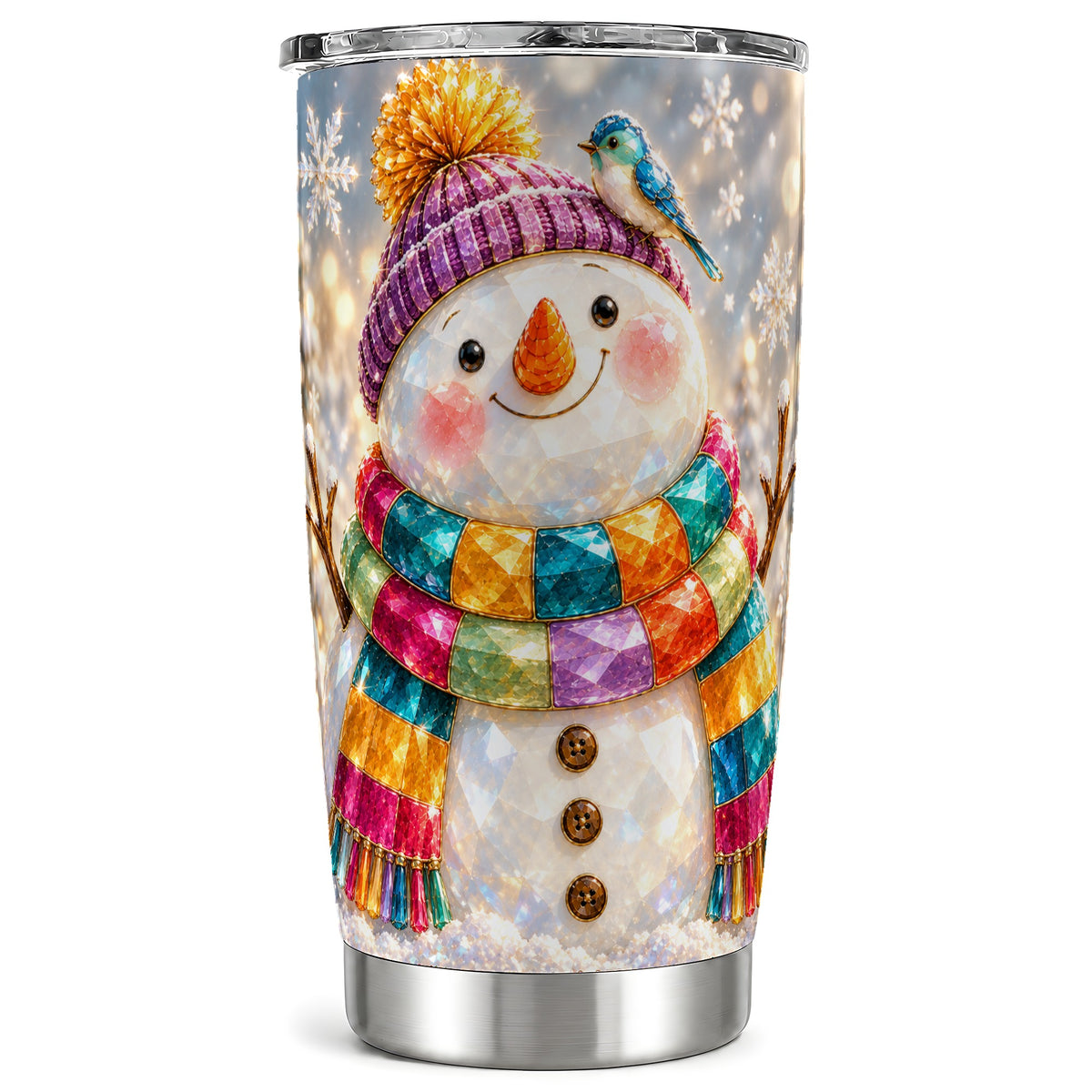 Jewel Tone Snowman Tumbler 20oz, Winter Tumbler, Stainless Steel Travel Cup
