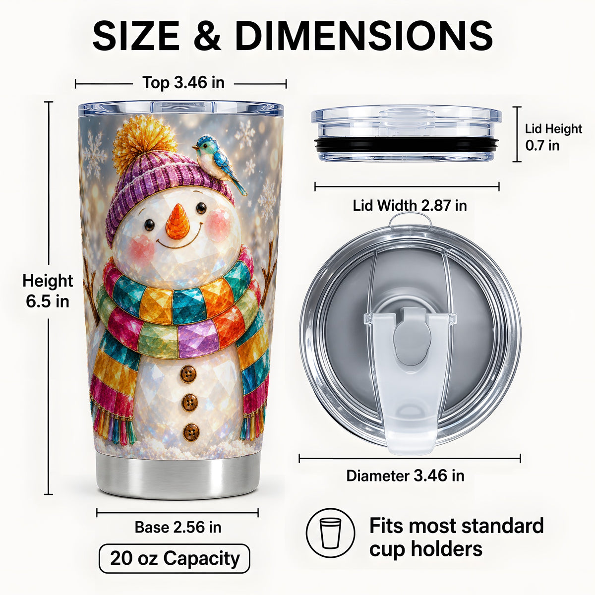 #pl[20oz|Steel] Jewel Tone Snowman Tumbler 20oz, Winter Tumbler, Stainless Steel Travel Cup
