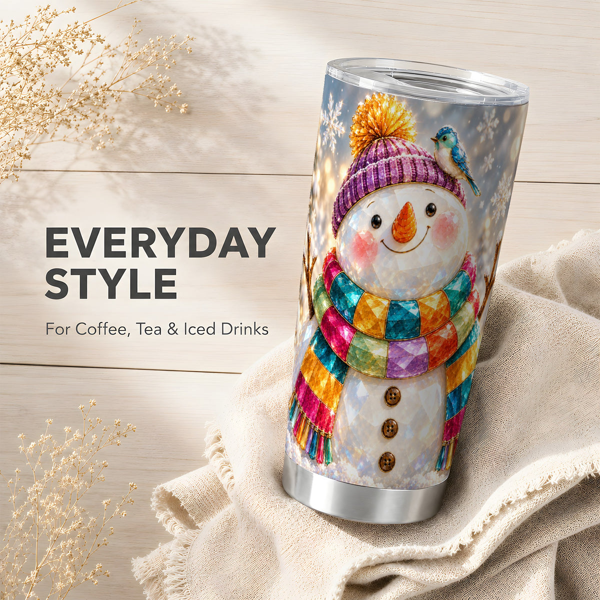 #pl[20oz|Steel] Jewel Tone Snowman Tumbler 20oz, Winter Tumbler, Stainless Steel Travel Cup