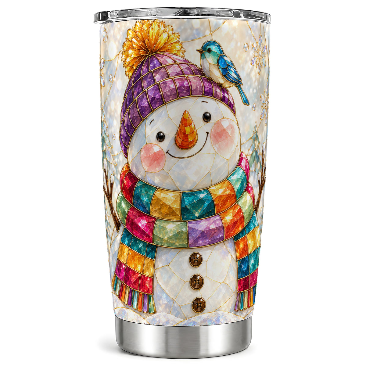 Mosaic Snowman Tumbler 20oz, Winter Tumbler, Stainless Steel Travel Cup