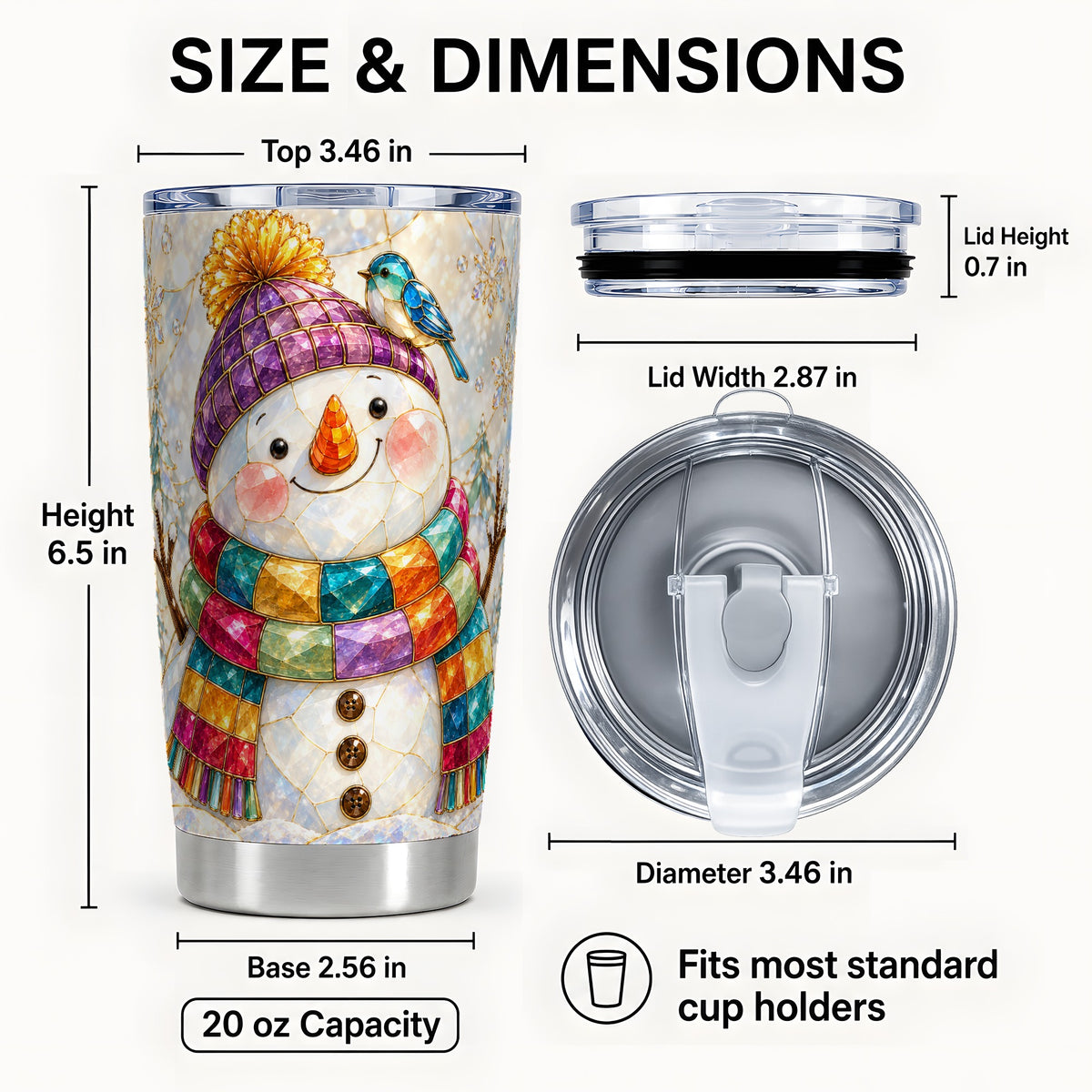 #pl[20oz|Steel] Mosaic Snowman Tumbler 20oz, Winter Tumbler, Stainless Steel Travel Cup