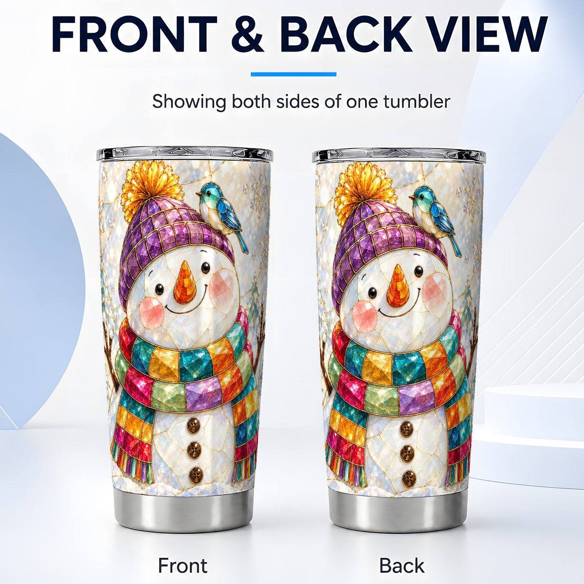 #pl[20oz|Steel] Mosaic Snowman Tumbler 20oz, Winter Tumbler, Stainless Steel Travel Cup