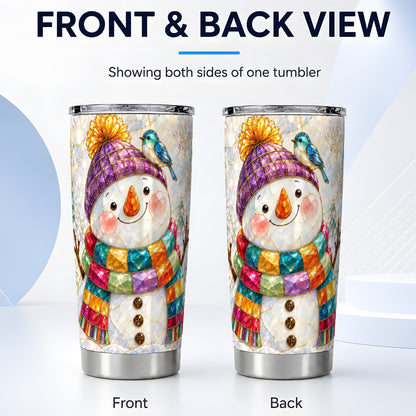 #pl[20oz|Steel] Mosaic Snowman Tumbler 20oz, Winter Tumbler, Stainless Steel Travel Cup