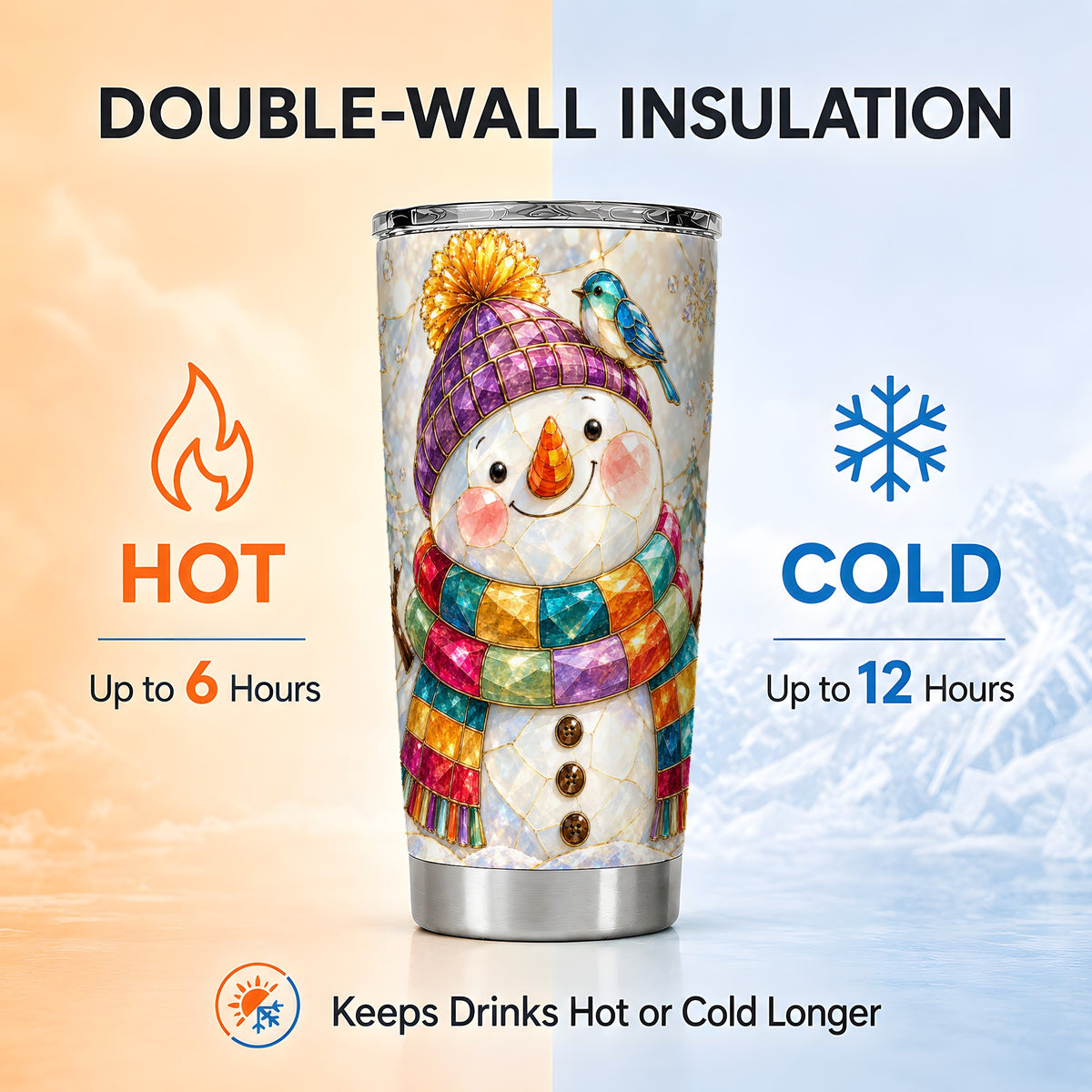 #pl[20oz|Steel] Mosaic Snowman Tumbler 20oz, Winter Tumbler, Stainless Steel Travel Cup