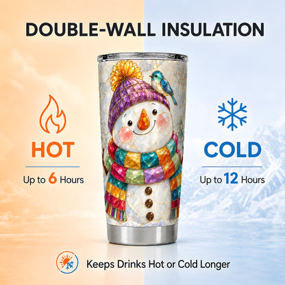 #pl[20oz|Steel] Mosaic Snowman Tumbler 20oz, Winter Tumbler, Stainless Steel Travel Cup