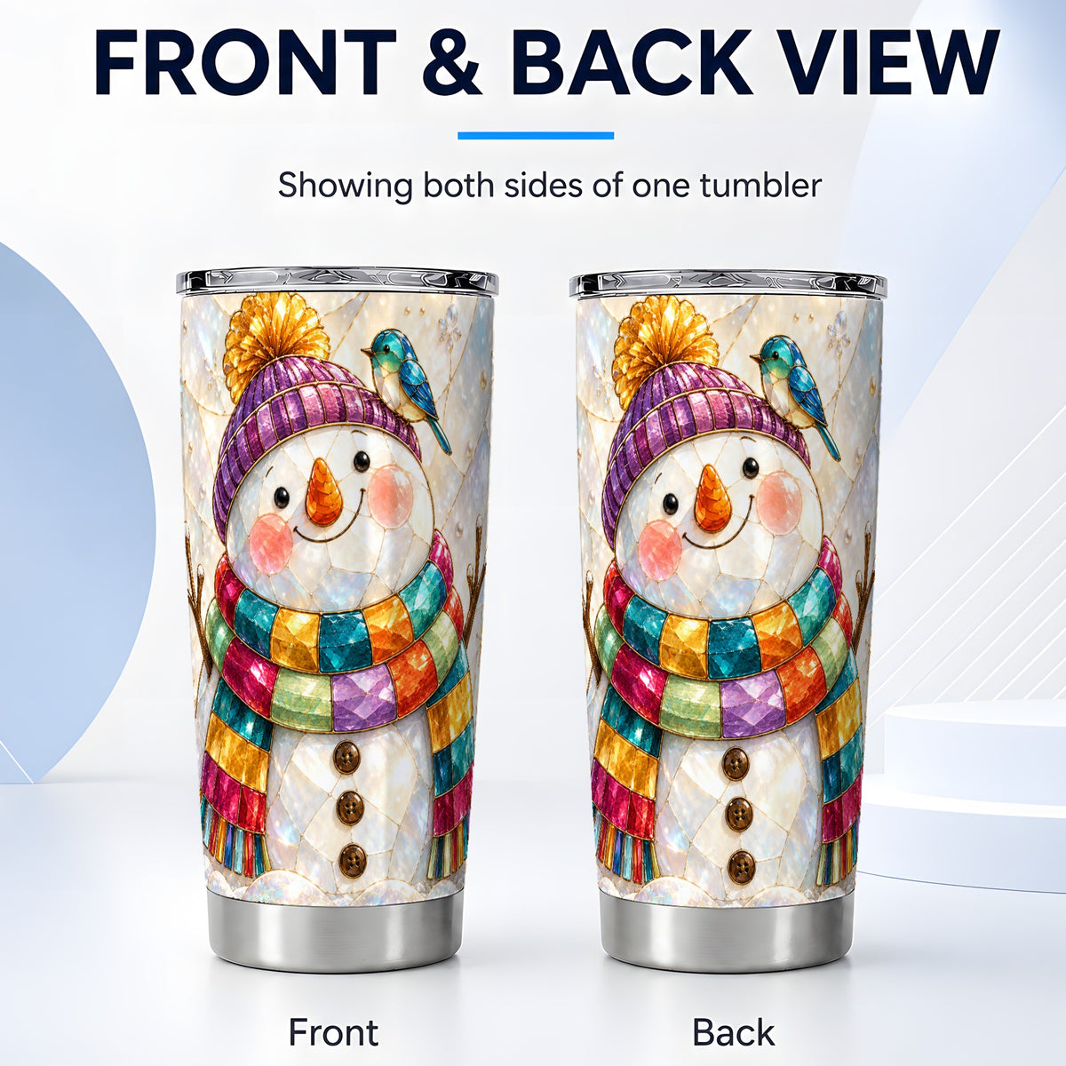 #pl[20oz|Steel] Rainbow Snowman Tumbler 20oz, Winter Tumbler, Stainless Steel Travel Cup