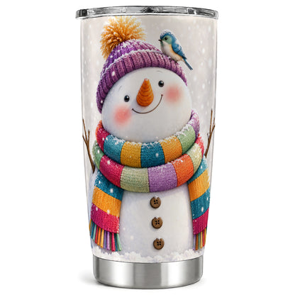 Cozy Snowman Tumbler 20oz, Winter Bird Tumbler, Stainless Steel Travel Cup