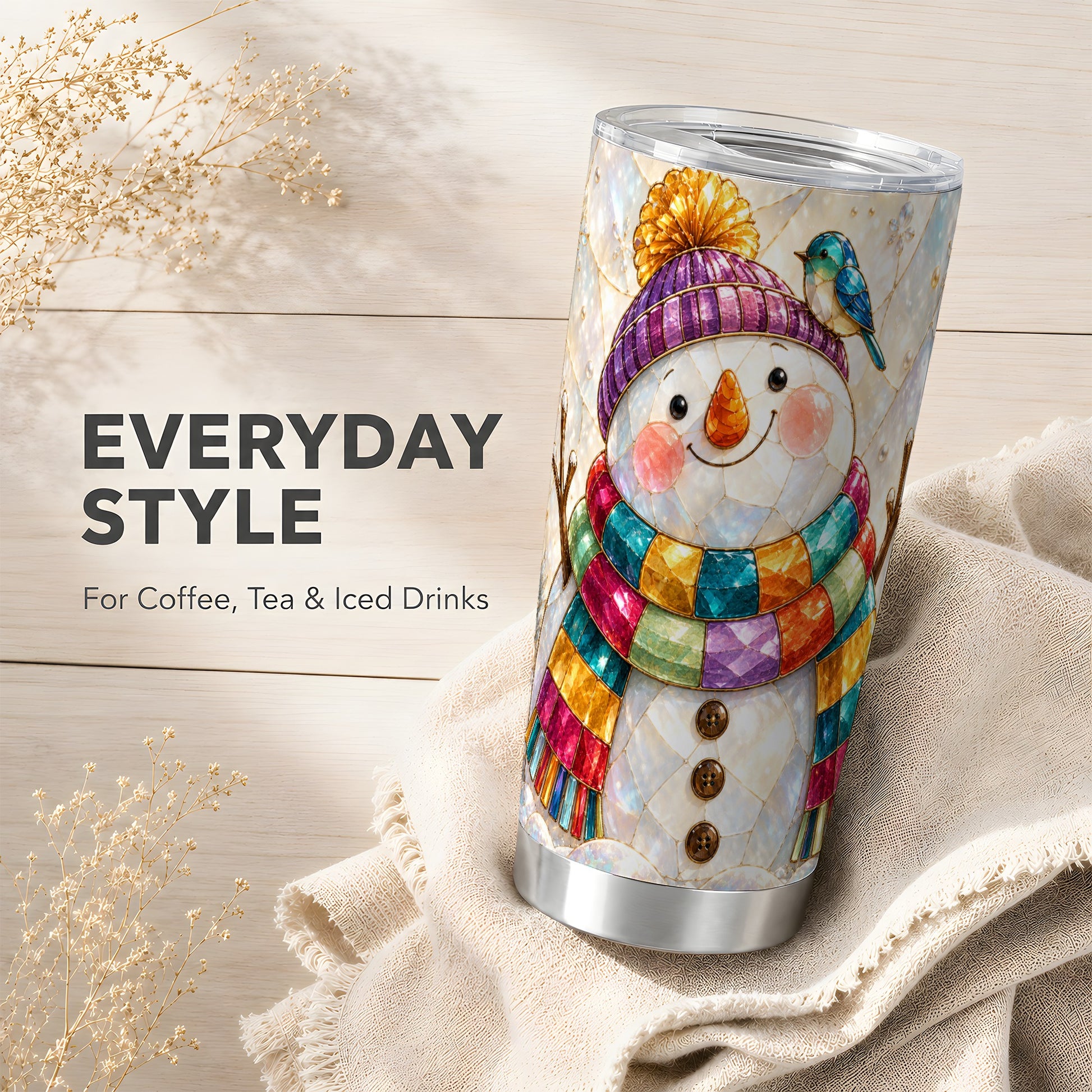 #pl[20oz|Steel] Rainbow Snowman Tumbler 20oz, Winter Tumbler, Stainless Steel Travel Cup