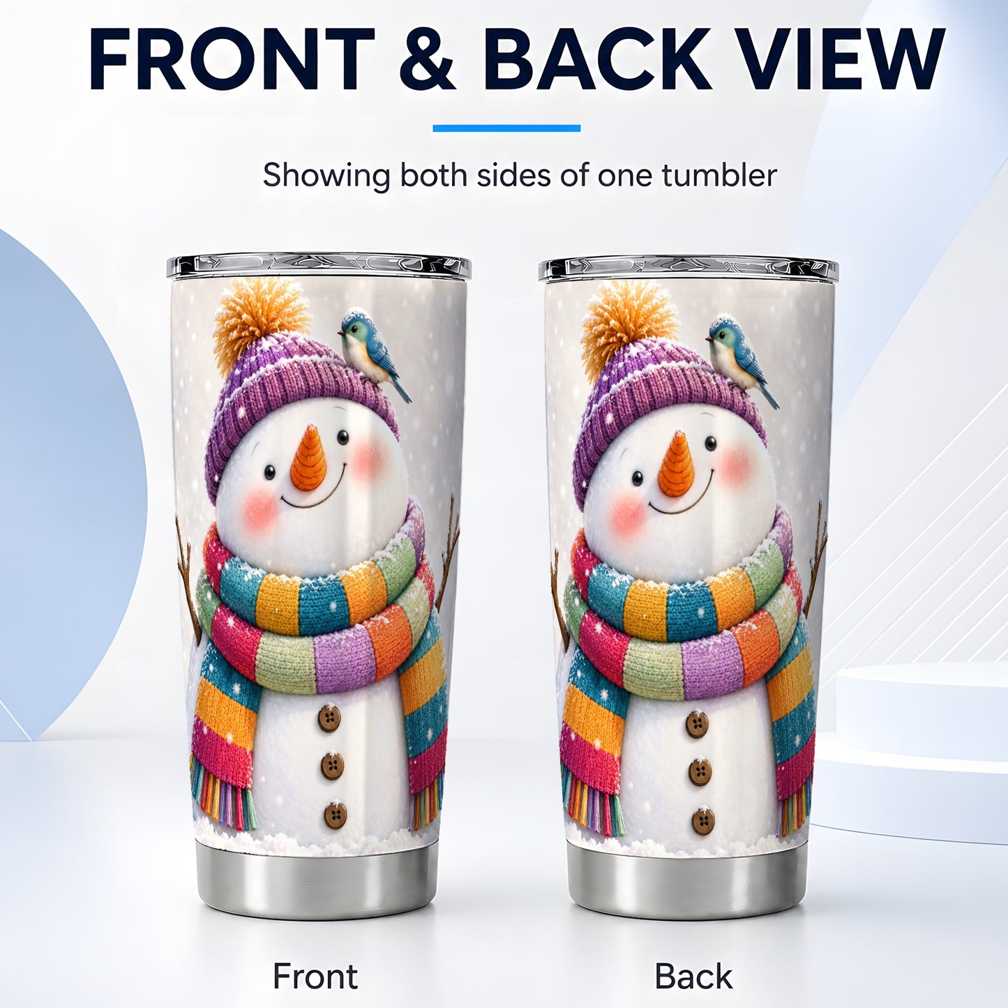 #pl[20oz|Steel] Cozy Snowman Tumbler 20oz, Winter Bird Tumbler, Stainless Steel Travel Cup