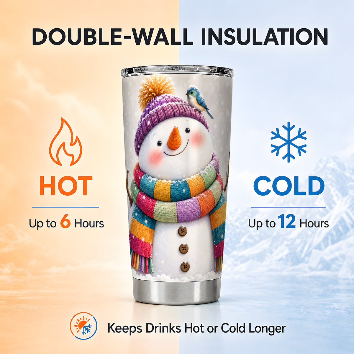 #pl[20oz|Steel] Cozy Snowman Tumbler 20oz, Winter Bird Tumbler, Stainless Steel Travel Cup