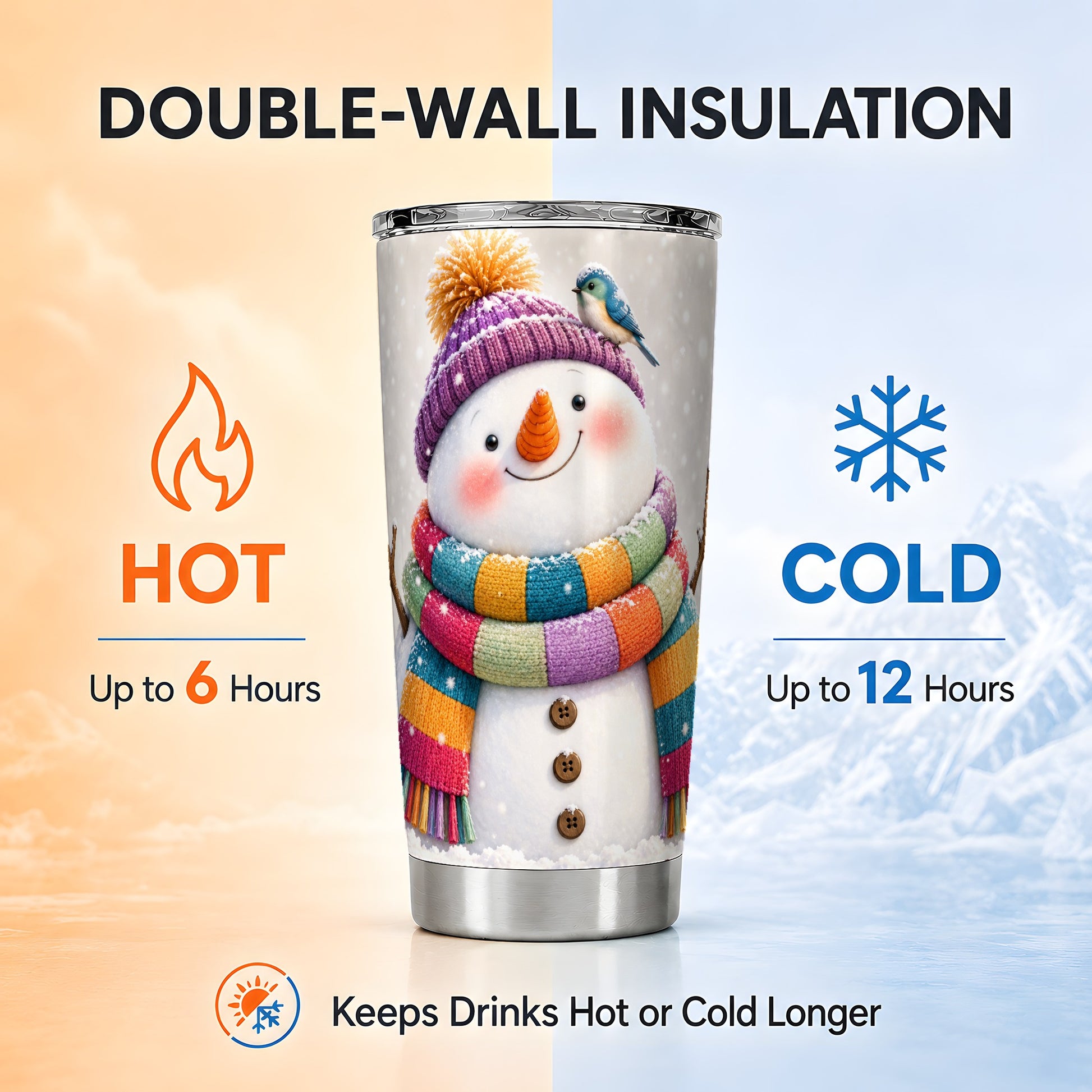 #pl[20oz|Steel] Cozy Snowman Tumbler 20oz, Winter Bird Tumbler, Stainless Steel Travel Cup