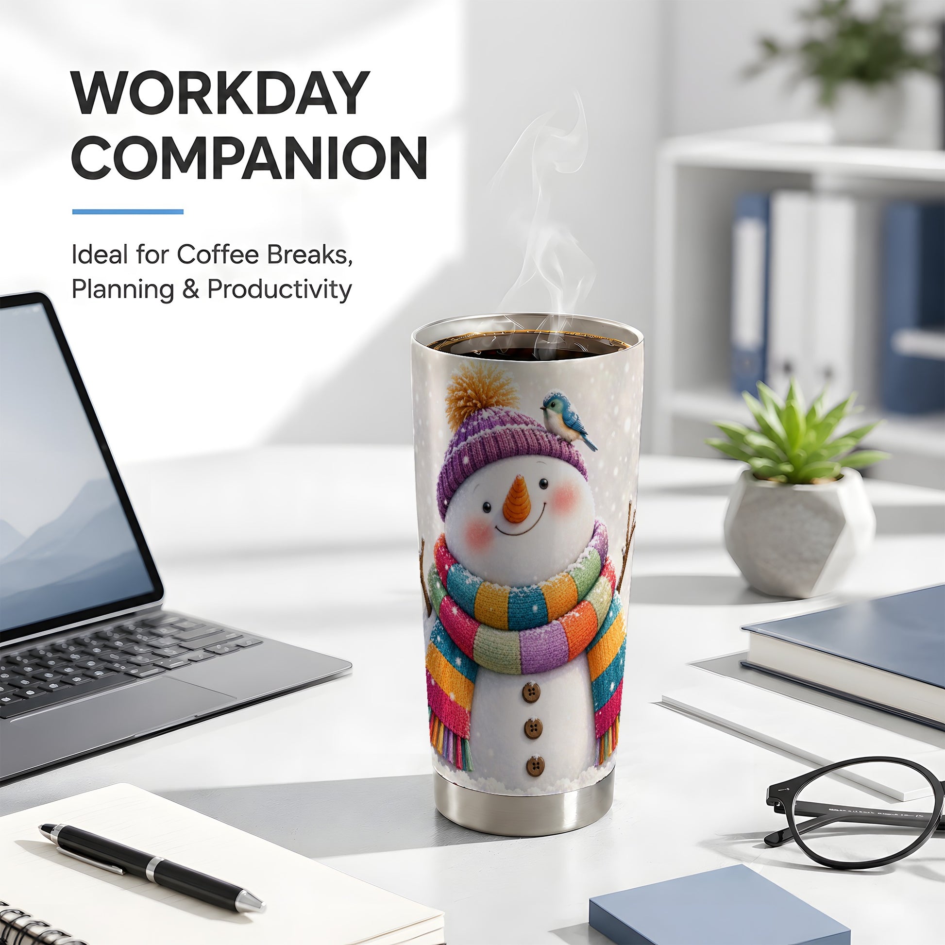 #pl[20oz|Steel] Cozy Snowman Tumbler 20oz, Winter Bird Tumbler, Stainless Steel Travel Cup