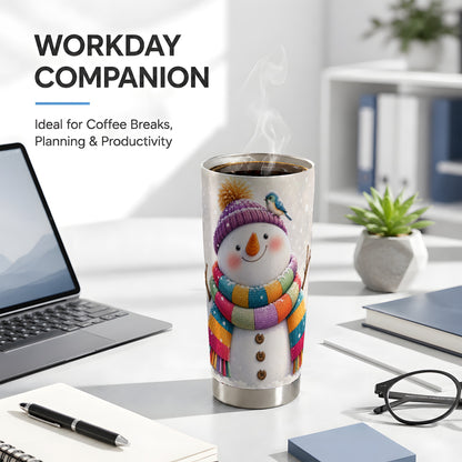 #pl[20oz|Steel] Cozy Snowman Tumbler 20oz, Winter Bird Tumbler, Stainless Steel Travel Cup