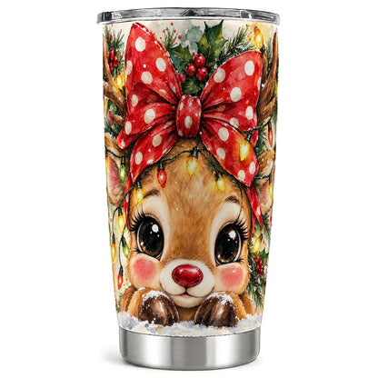 Cute Reindeer Tumbler 20oz, Christmas Tumbler, Stainless Steel Travel Cup