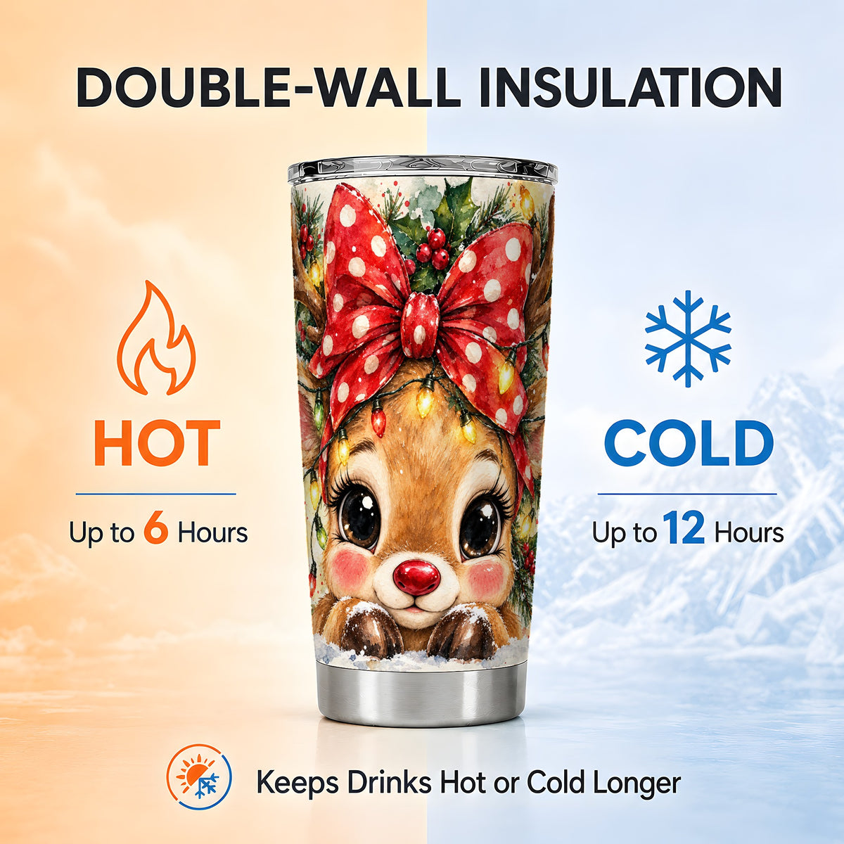 #pl[20oz|Steel] Cute Reindeer Tumbler 20oz, Christmas Tumbler, Stainless Steel Travel Cup