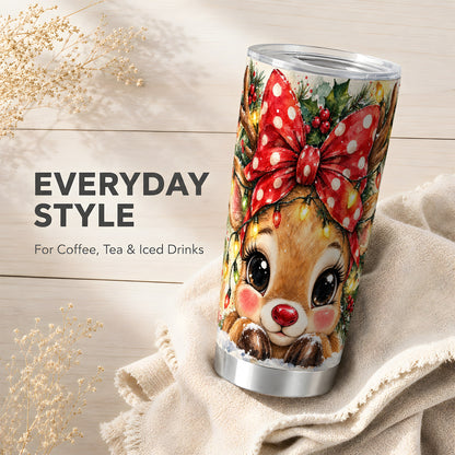 #pl[20oz|Steel] Cute Reindeer Tumbler 20oz, Christmas Tumbler, Stainless Steel Travel Cup