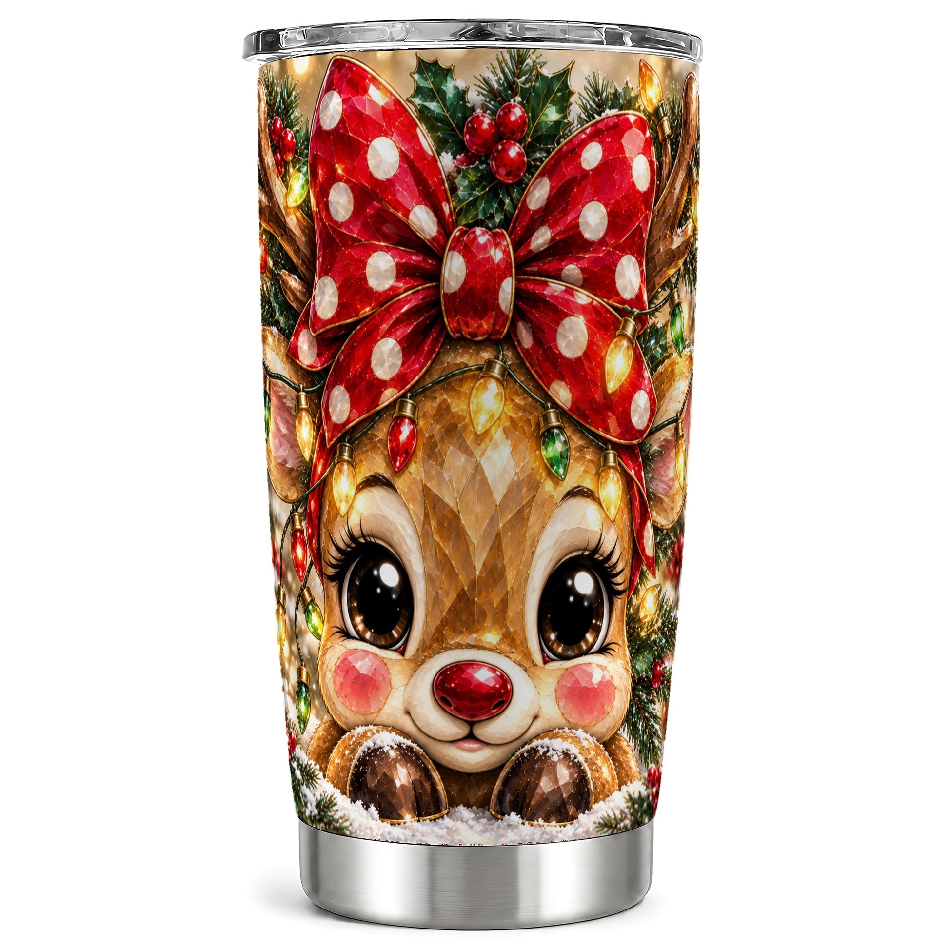 Jeweled Reindeer Tumbler 20oz, Holiday Tumbler, Stainless Steel Travel Cup