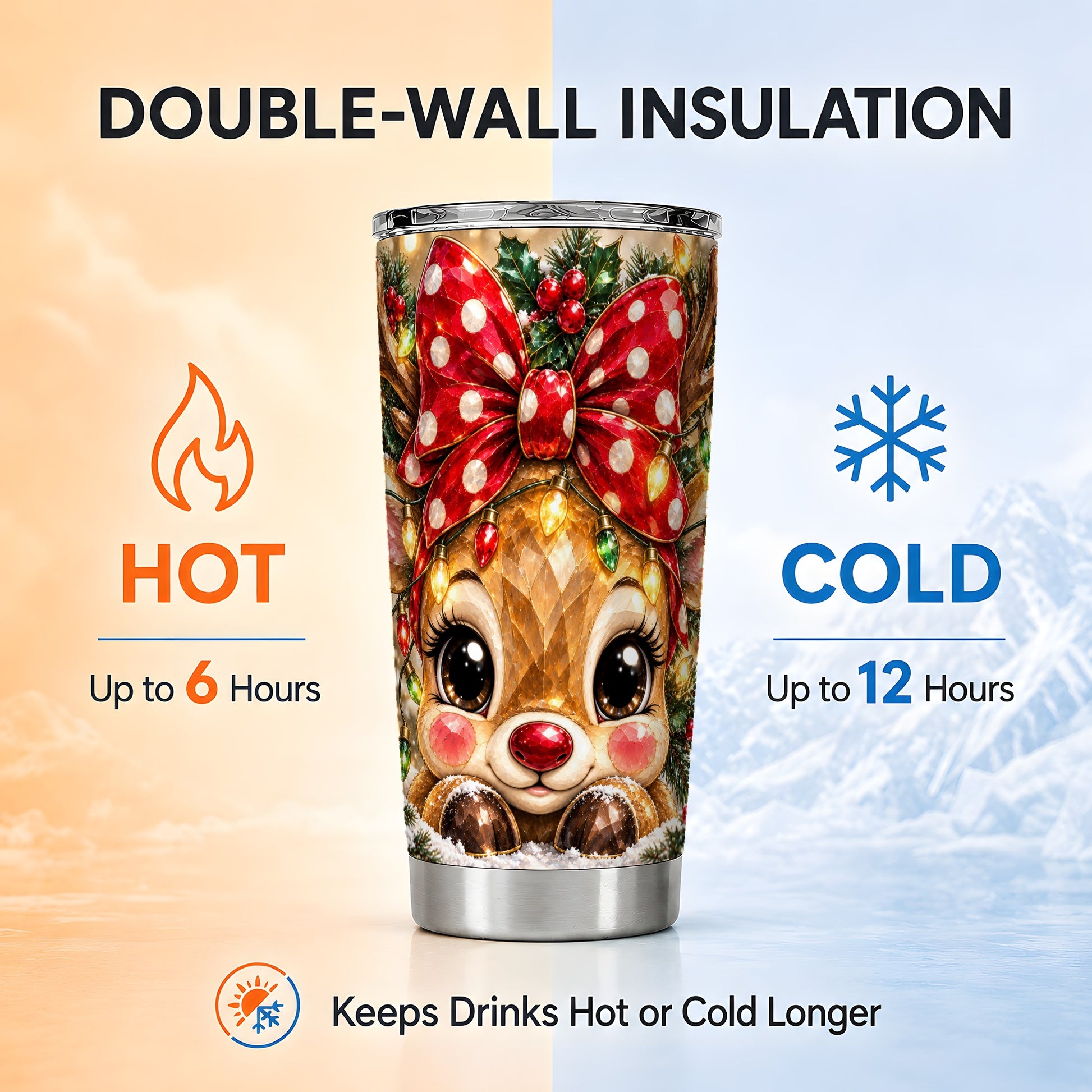 #pl[20oz|Steel] Jeweled Reindeer Tumbler 20oz, Holiday Tumbler, Stainless Steel Travel Cup