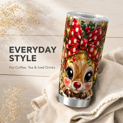 #pl[20oz|Steel] Jeweled Reindeer Tumbler 20oz, Holiday Tumbler, Stainless Steel Travel Cup