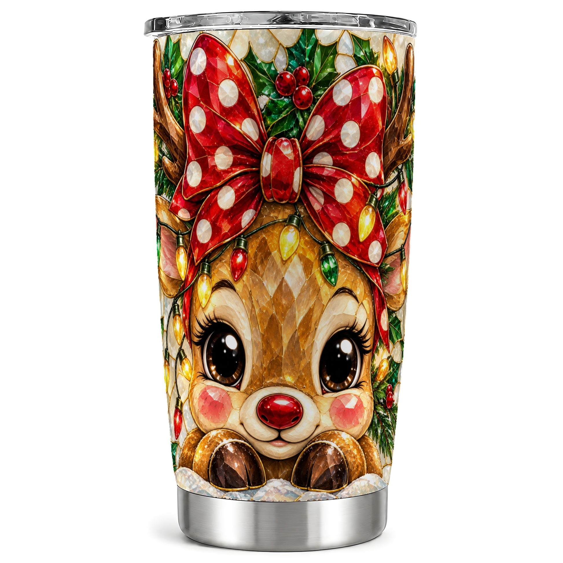 Mosaic Reindeer Tumbler 20oz, Christmas Tumbler, Stainless Steel Travel Cup