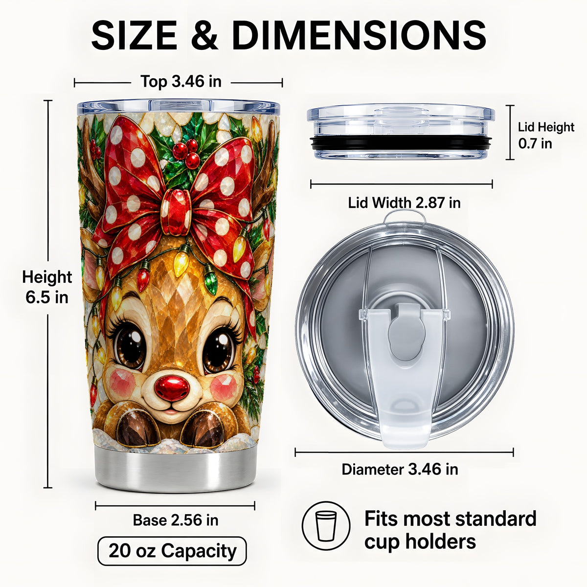 #pl[20oz|Steel] Mosaic Reindeer Tumbler 20oz, Christmas Tumbler, Stainless Steel Travel Cup