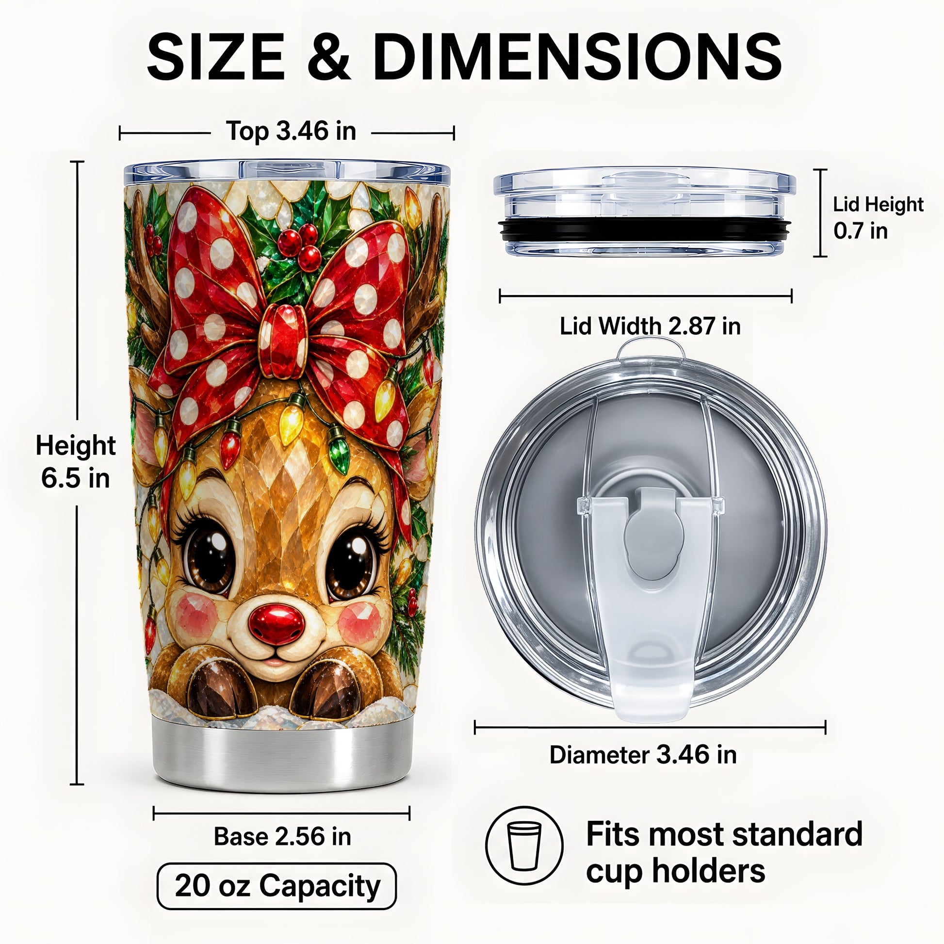 #pl[20oz|Steel] Mosaic Reindeer Tumbler 20oz, Christmas Tumbler, Stainless Steel Travel Cup