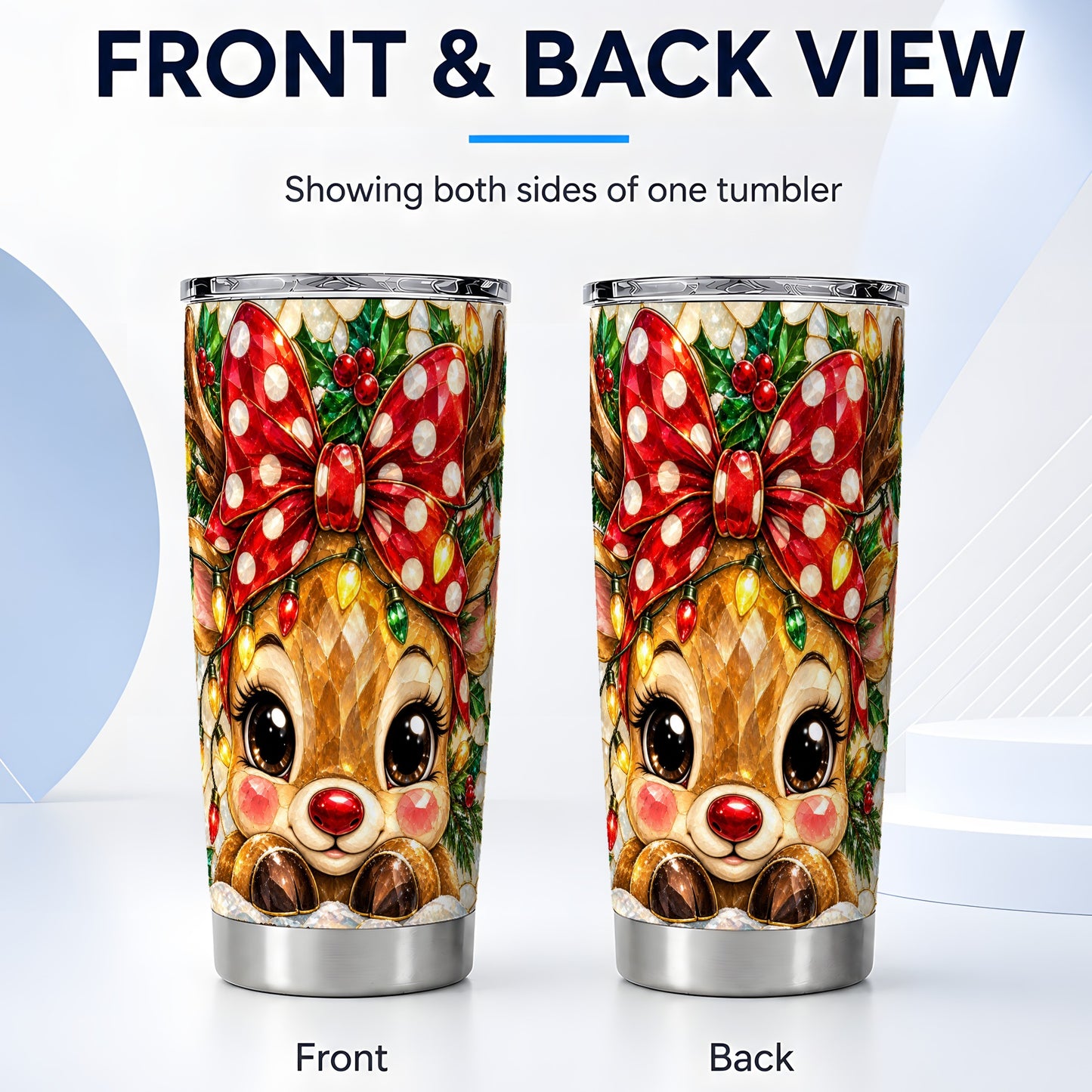 #pl[20oz|Steel] Mosaic Reindeer Tumbler 20oz, Christmas Tumbler, Stainless Steel Travel Cup