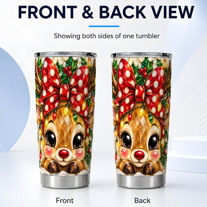 #pl[20oz|Steel] Mosaic Reindeer Tumbler 20oz, Christmas Tumbler, Stainless Steel Travel Cup