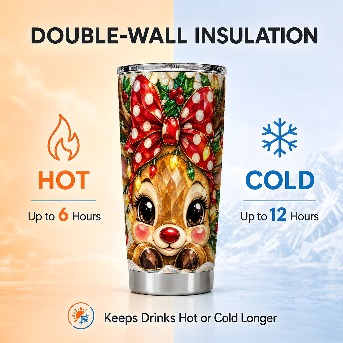 #pl[20oz|Steel] Mosaic Reindeer Tumbler 20oz, Christmas Tumbler, Stainless Steel Travel Cup