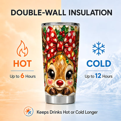 #pl[20oz|Steel] Mosaic Reindeer Tumbler 20oz, Christmas Tumbler, Stainless Steel Travel Cup