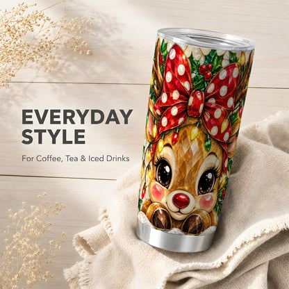 #pl[20oz|Steel] Mosaic Reindeer Tumbler 20oz, Christmas Tumbler, Stainless Steel Travel Cup