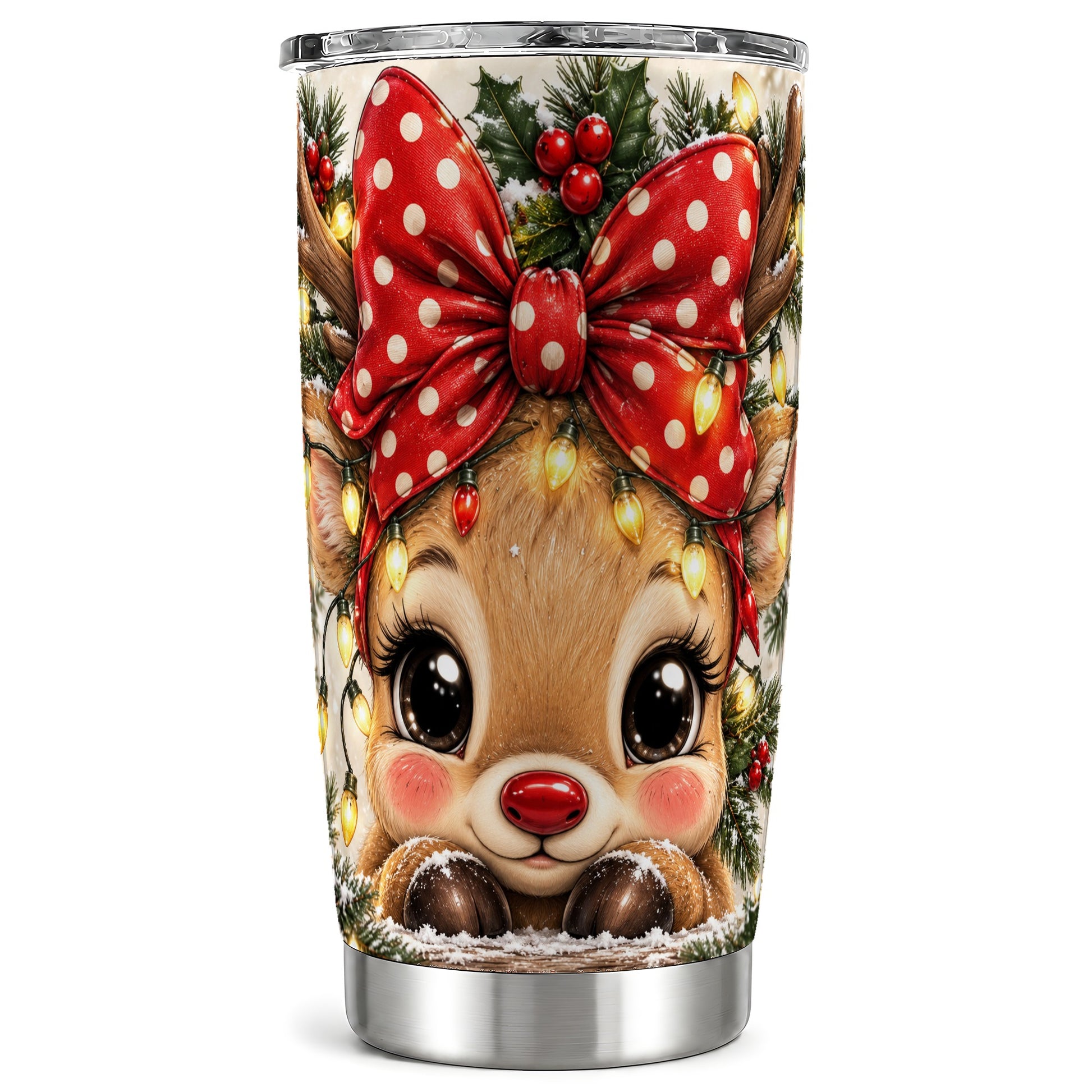 Cute Reindeer 20oz Tumbler, Holiday Tumbler, Stainless Steel Travel Cup