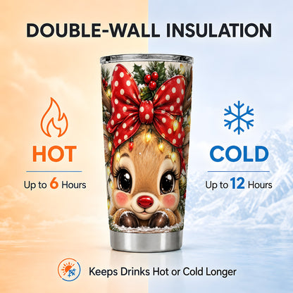 #pl[20oz|Steel] Cute Reindeer 20oz Tumbler, Holiday Tumbler, Stainless Steel Travel Cup