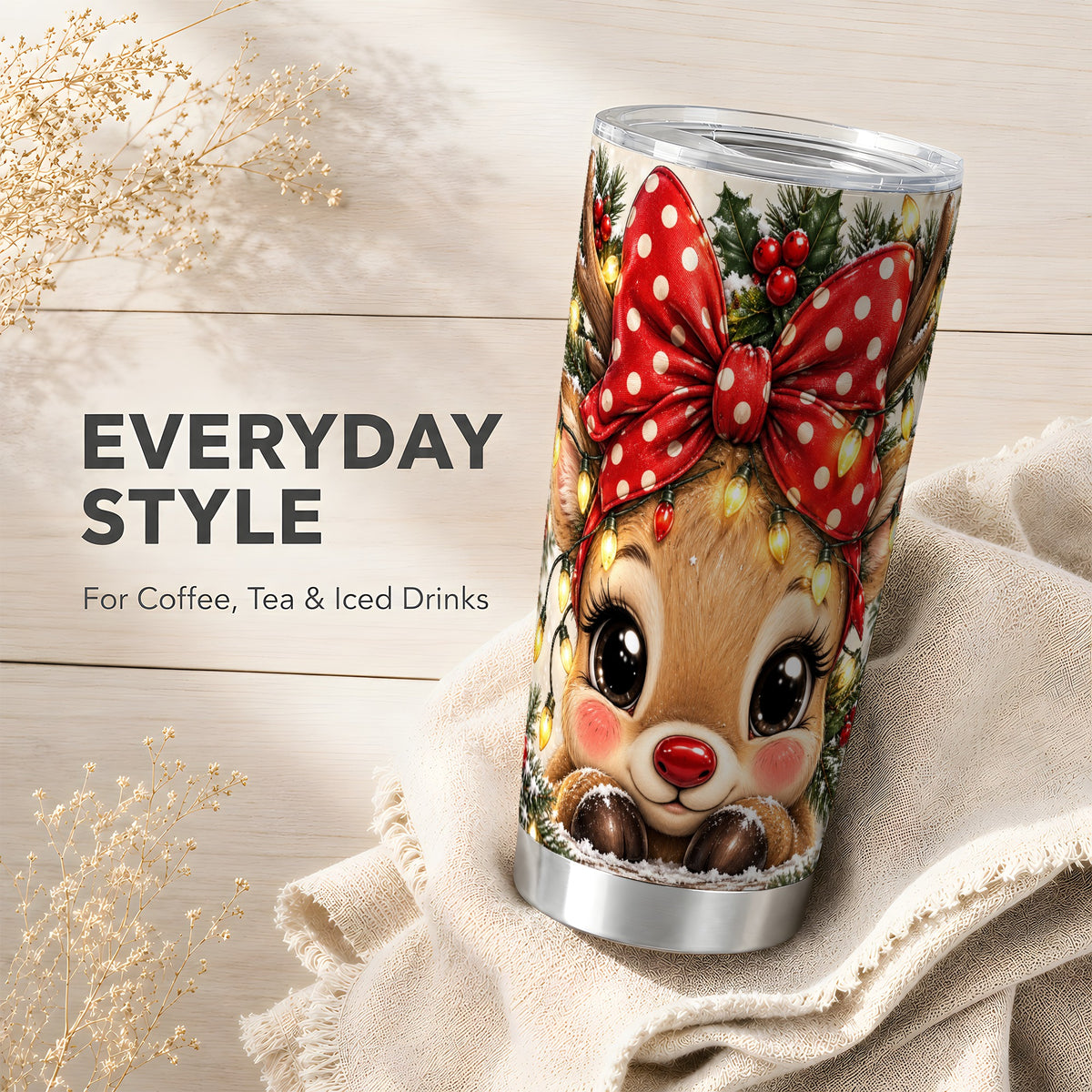 #pl[20oz|Steel] Cute Reindeer 20oz Tumbler, Holiday Tumbler, Stainless Steel Travel Cup