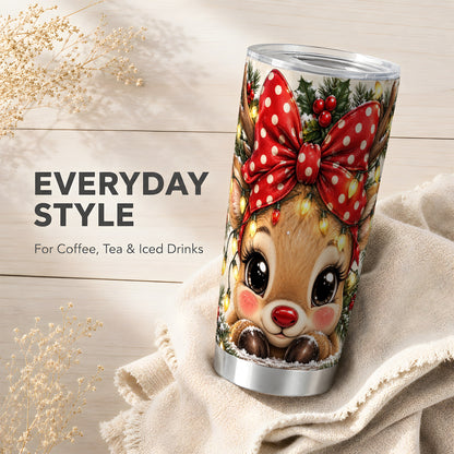 #pl[20oz|Steel] Cute Reindeer 20oz Tumbler, Holiday Tumbler, Stainless Steel Travel Cup