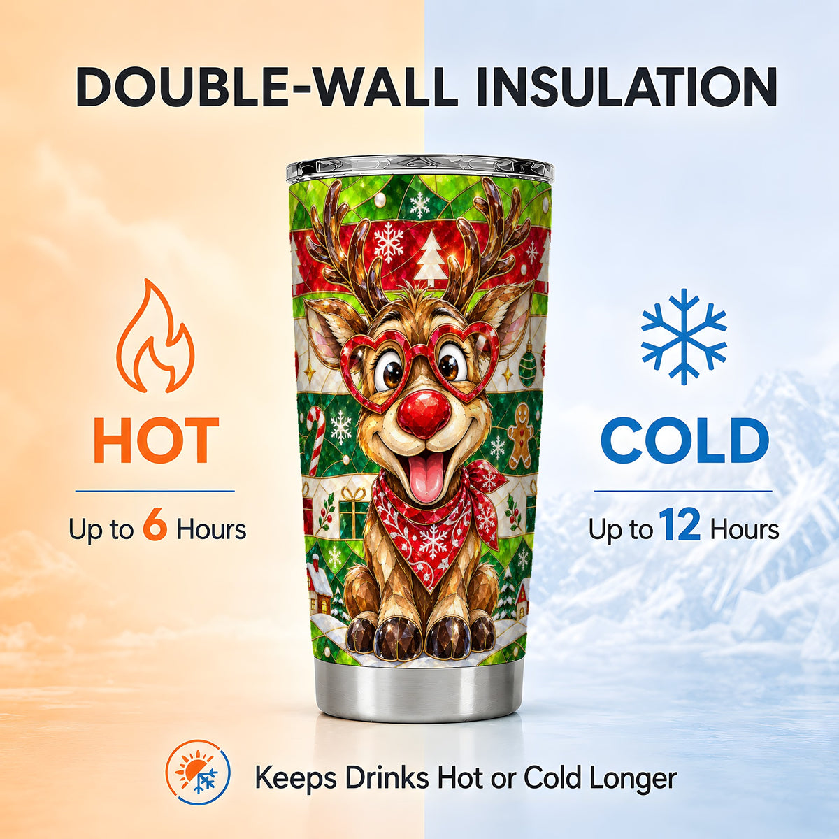 #pl[20oz|Steel] Reindeer Tumbler 20oz, Christmas Deer Tumbler, Stainless Steel Travel Cup