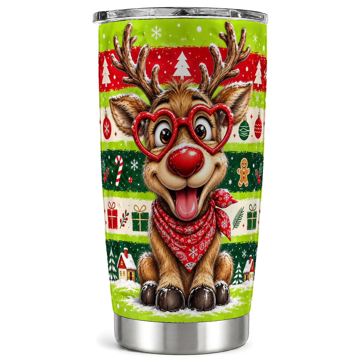 Reindeer Tumbler 20oz, Holiday Deer Tumbler, Stainless Steel Travel Cup