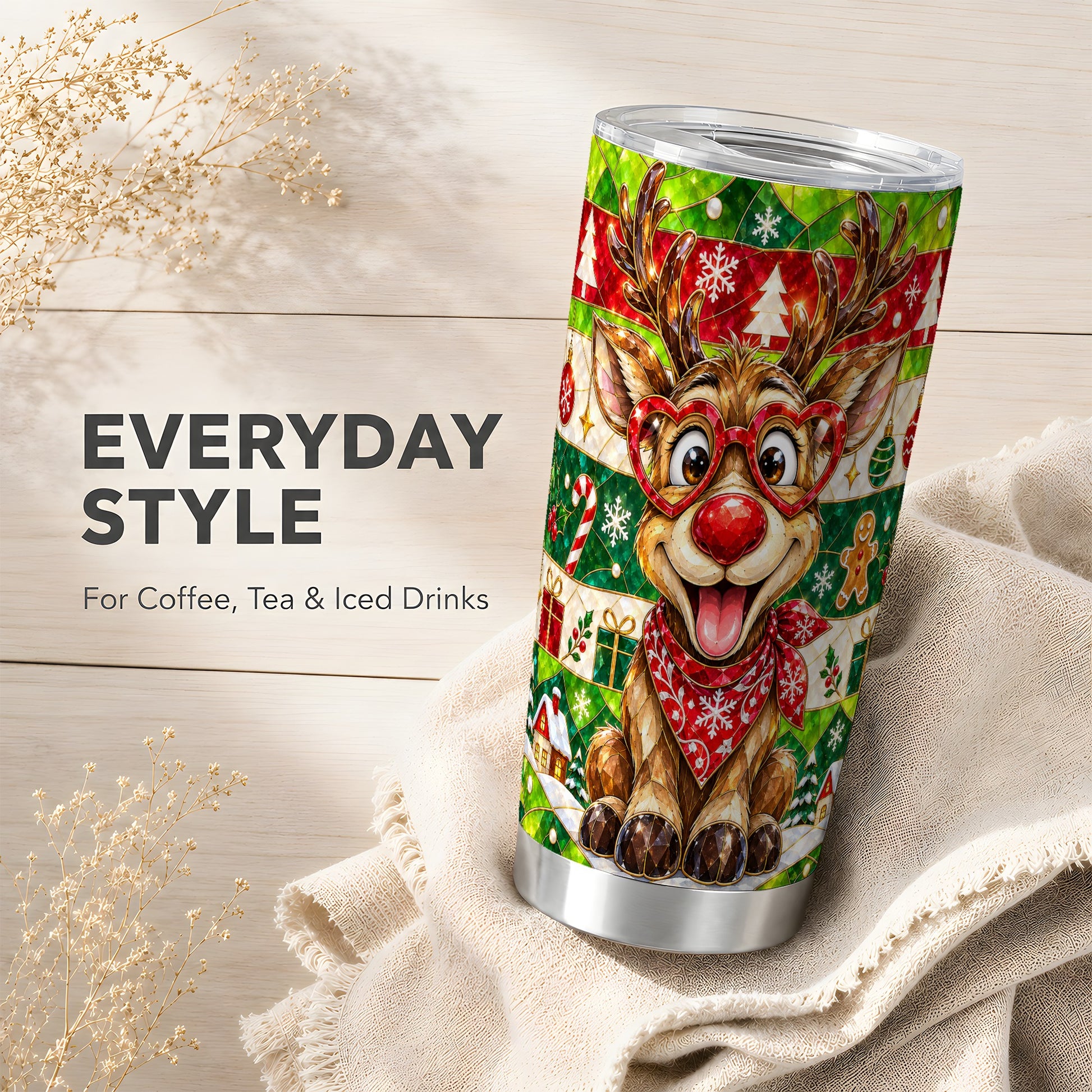 #pl[20oz|Steel] Reindeer Tumbler 20oz, Christmas Deer Tumbler, Stainless Steel Travel Cup