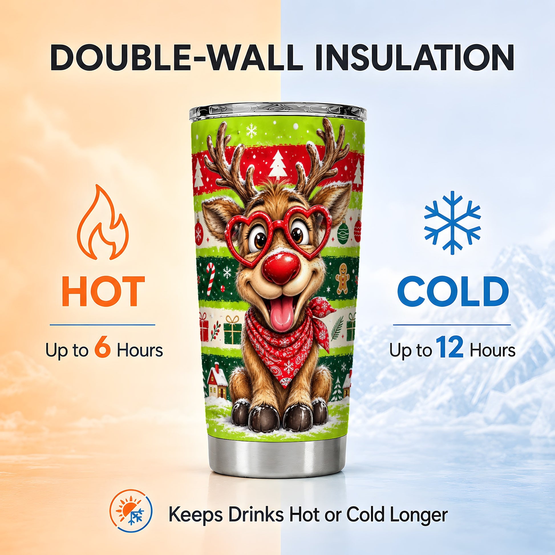 #pl[20oz|Steel] Reindeer Tumbler 20oz, Holiday Deer Tumbler, Stainless Steel Travel Cup
