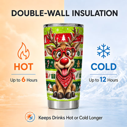 #pl[20oz|Steel] Reindeer Tumbler 20oz, Holiday Deer Tumbler, Stainless Steel Travel Cup