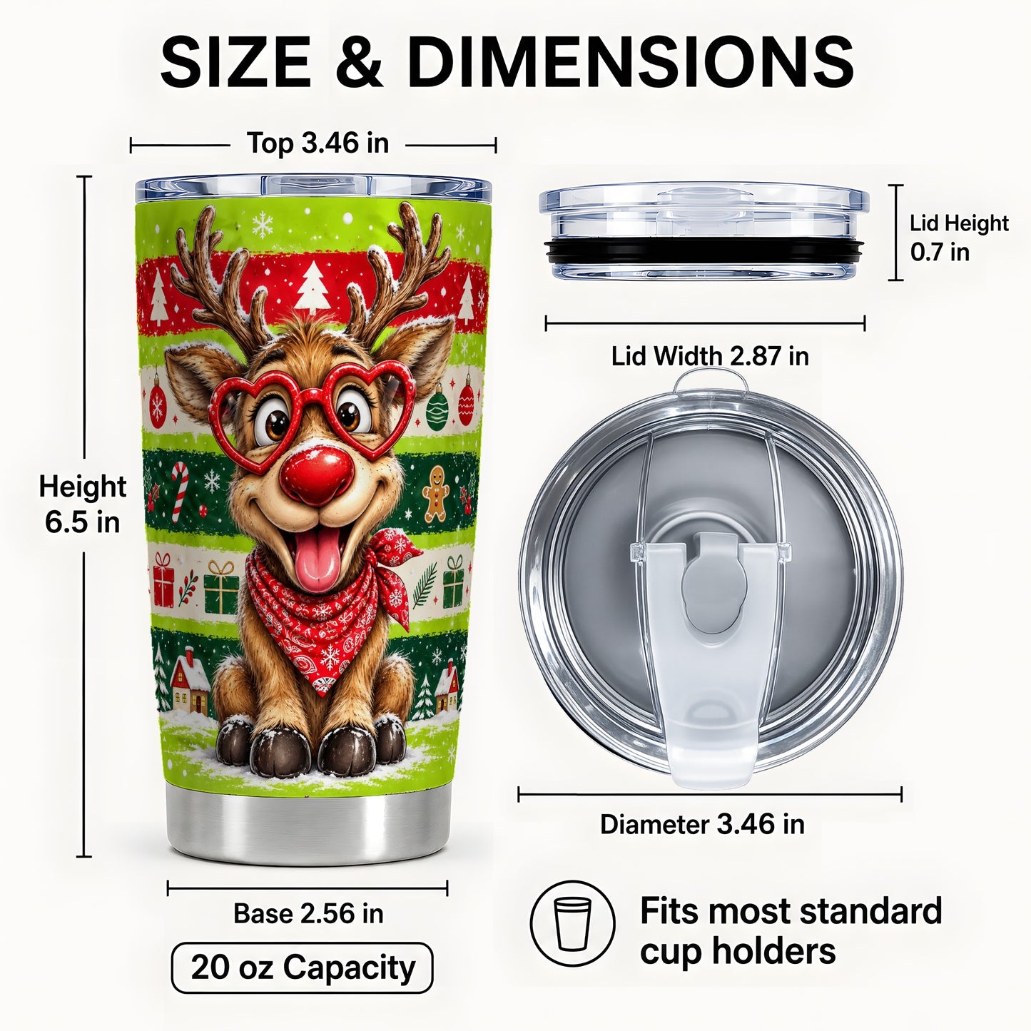 #pl[20oz|Steel] Reindeer Tumbler 20oz, Holiday Deer Tumbler, Stainless Steel Travel Cup