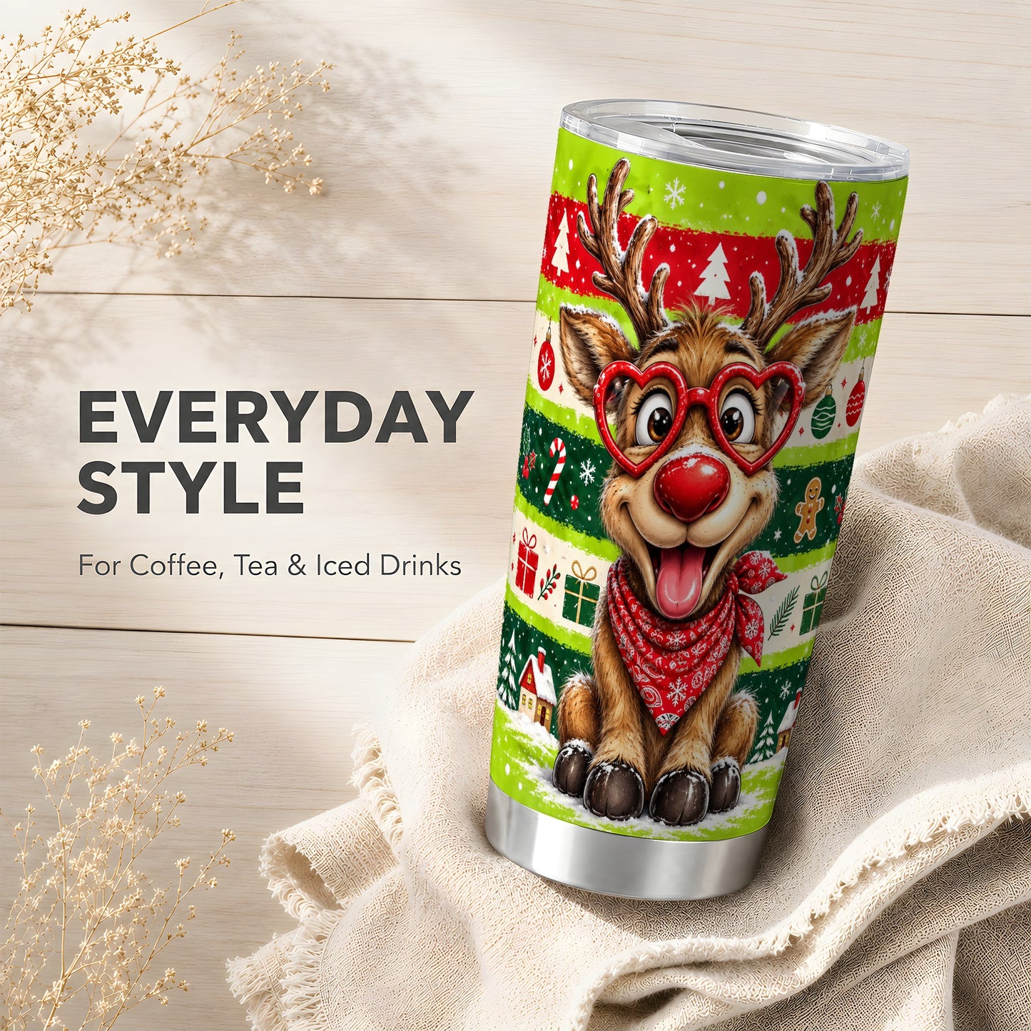 #pl[20oz|Steel] Reindeer Tumbler 20oz, Holiday Deer Tumbler, Stainless Steel Travel Cup