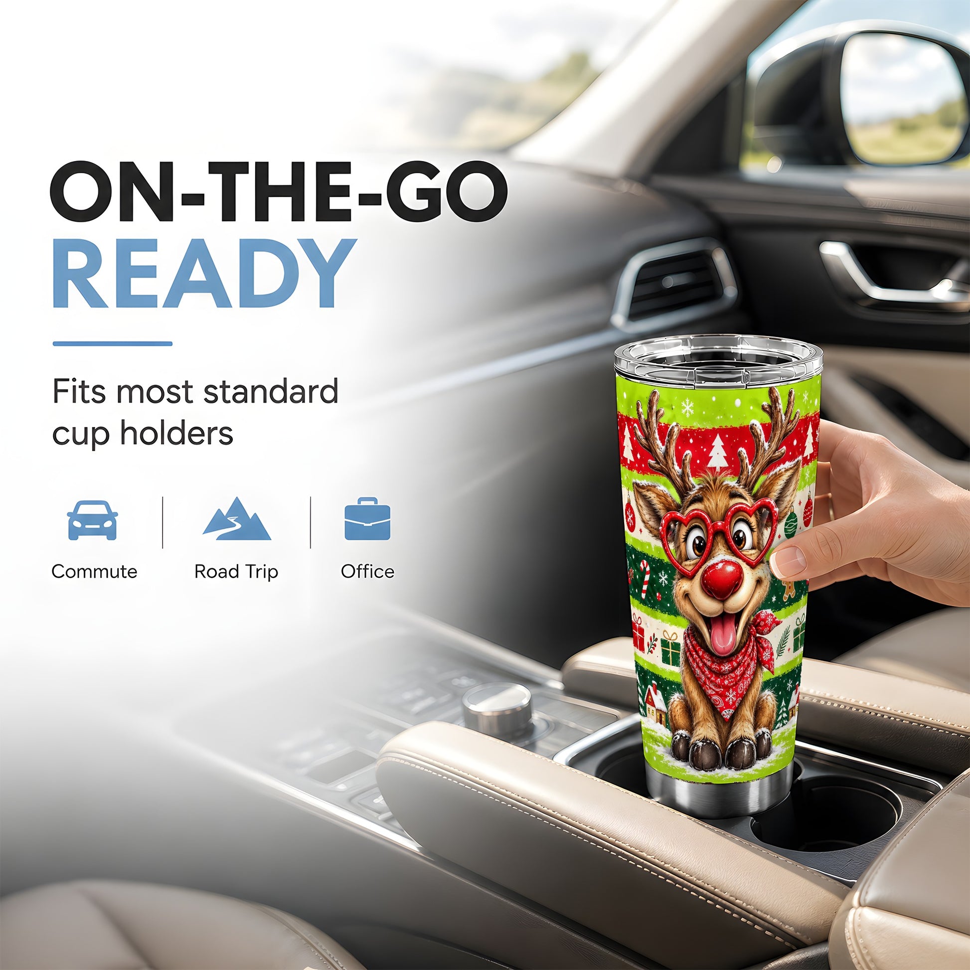#pl[20oz|Steel] Reindeer Tumbler 20oz, Holiday Deer Tumbler, Stainless Steel Travel Cup